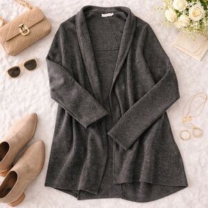 Tory Burch Open Front Heather Grey Wool Cardigan - Size M (MSRP $298)